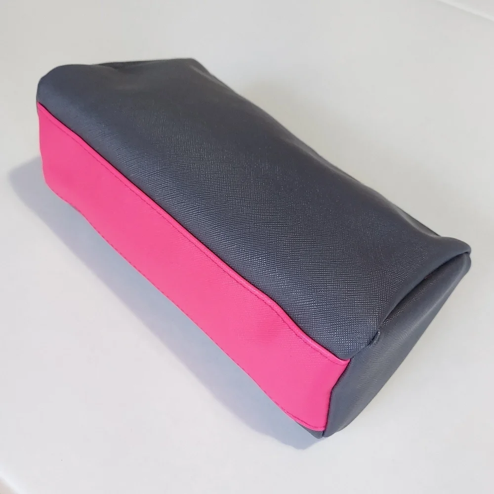 Cosmetics Makeup Bags Gray Pink Womens Girls PU Leather Zipper Pouch Makeup Case